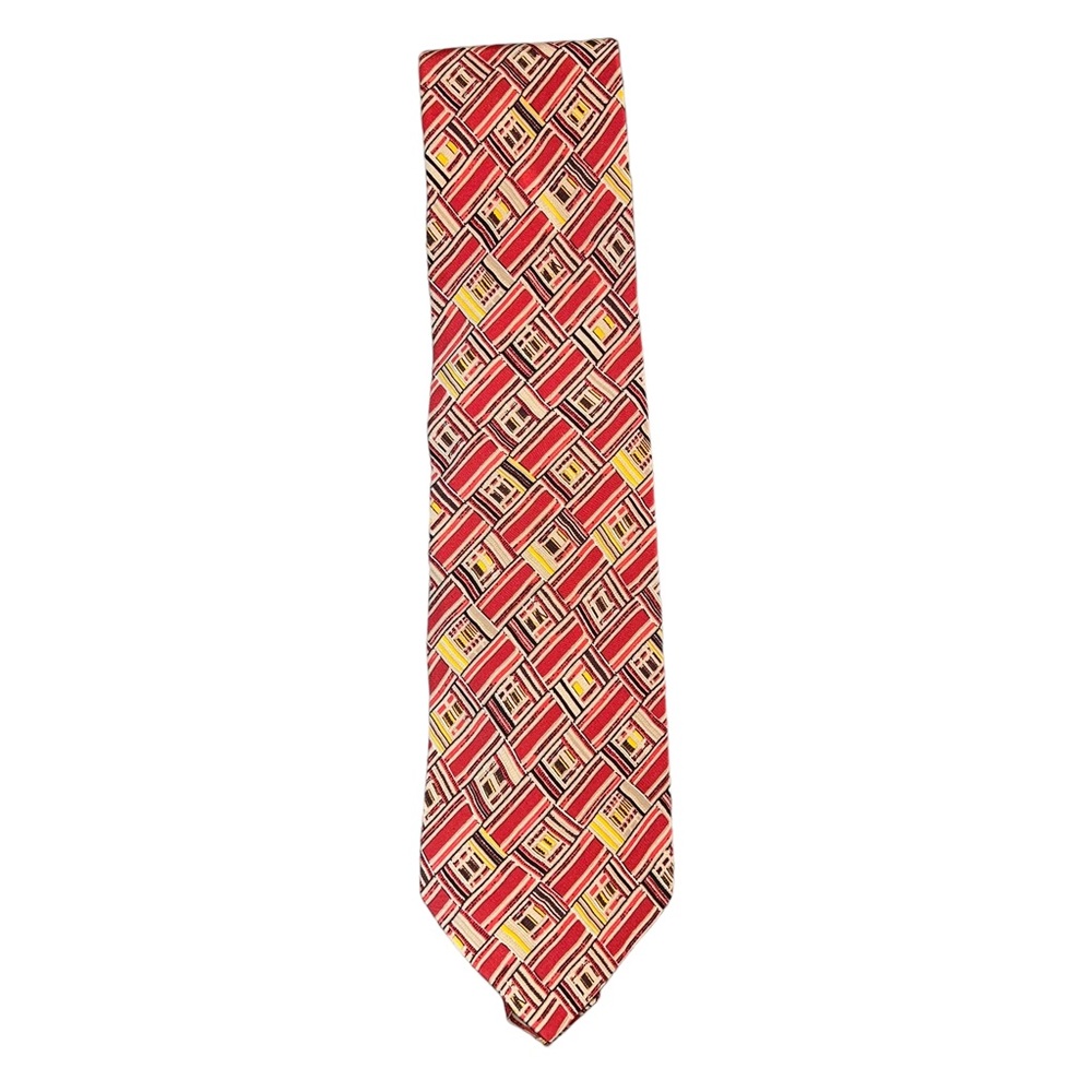 Valentino Cravatte Vintage 100% Silk Geometric Print Red and Yellow Tie